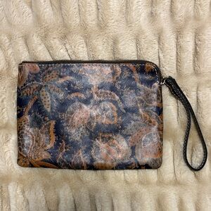 Patricia Nash Blue and Brown Floral Wristlet